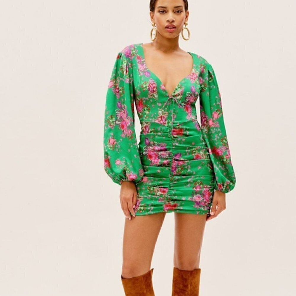 πFor Love & Lemons Wyatt Mini Dress in Kelly Green - Picture 2 of 16